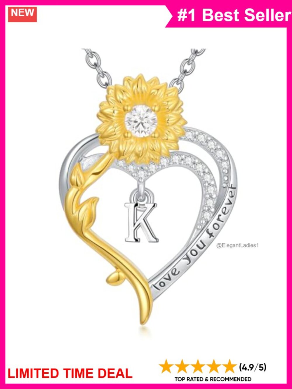 MEIDERBO 925 Sterling Silver Initial Sunflower Heart Pendant Necklace
